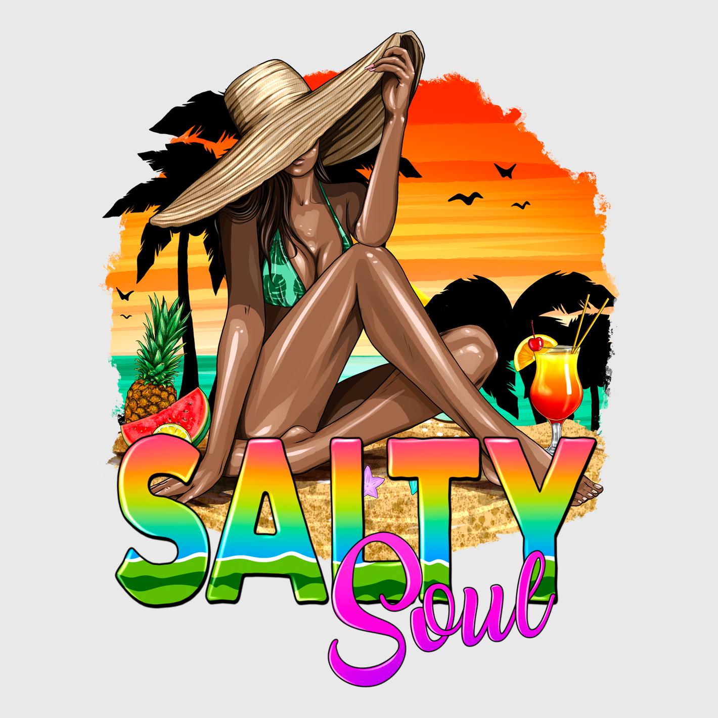 Salty Soul Tropical Girl Sunset Transfer