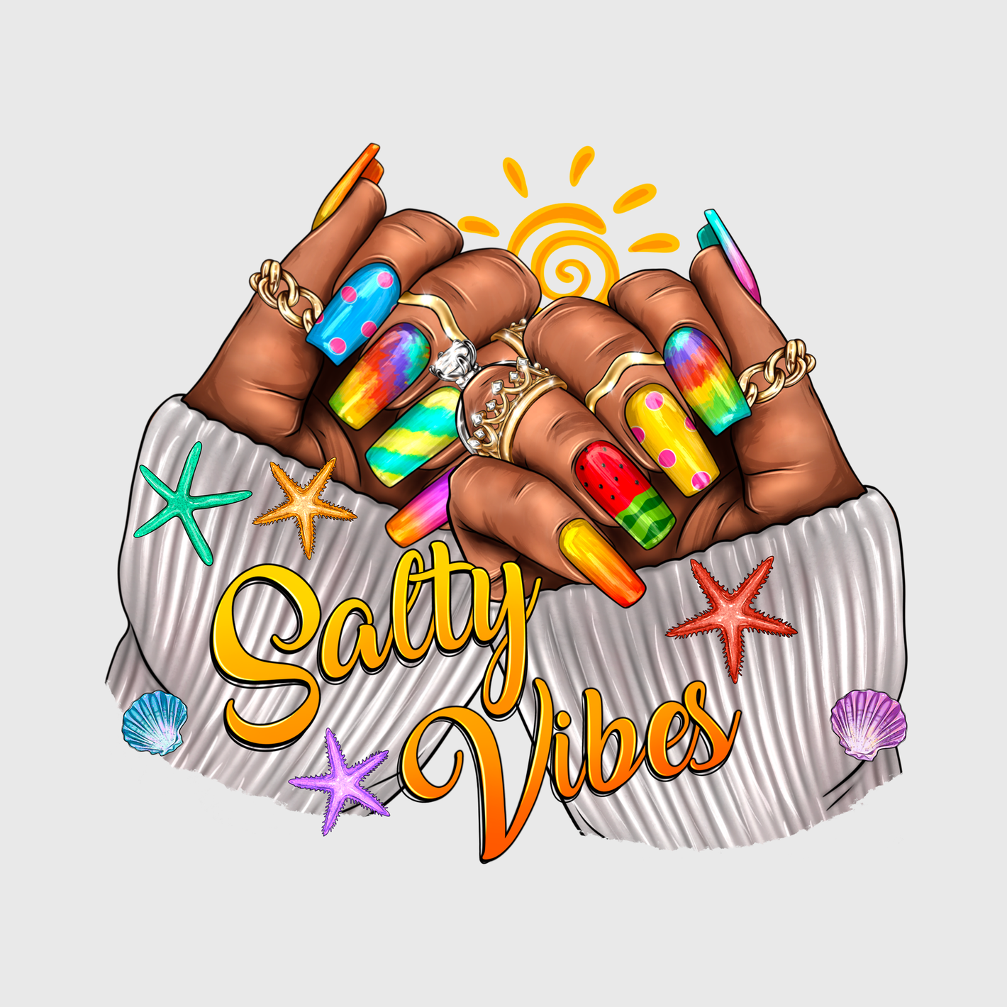 Salty Vibes Rainbow Nails Transfer