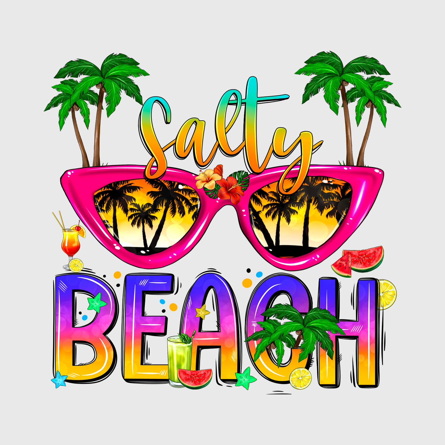 Salty Beach Pink Sunglasses Transfer