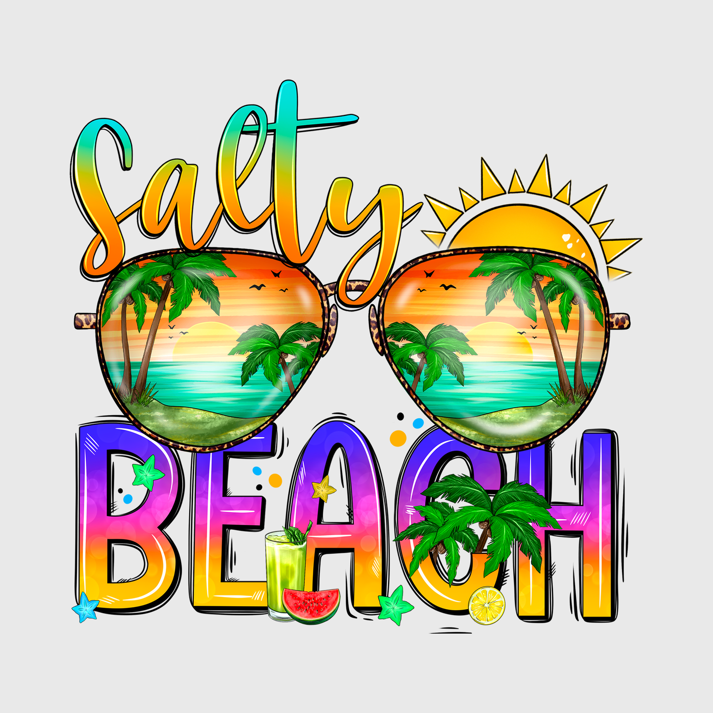 Salty Beach Retro Sunset Transfer