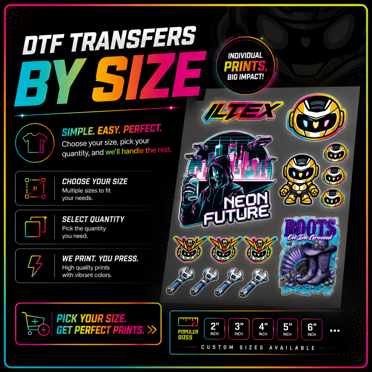 DTF Transfers By Size | ILTEX Transfers