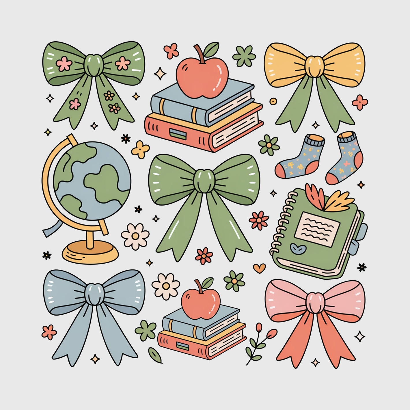Pastel School Bow Bundle Transfer