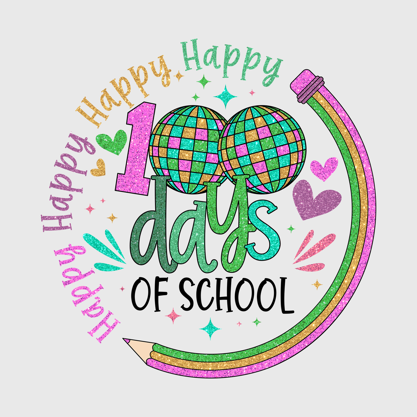 Happy 100 Days Of School Rainbow Transfer