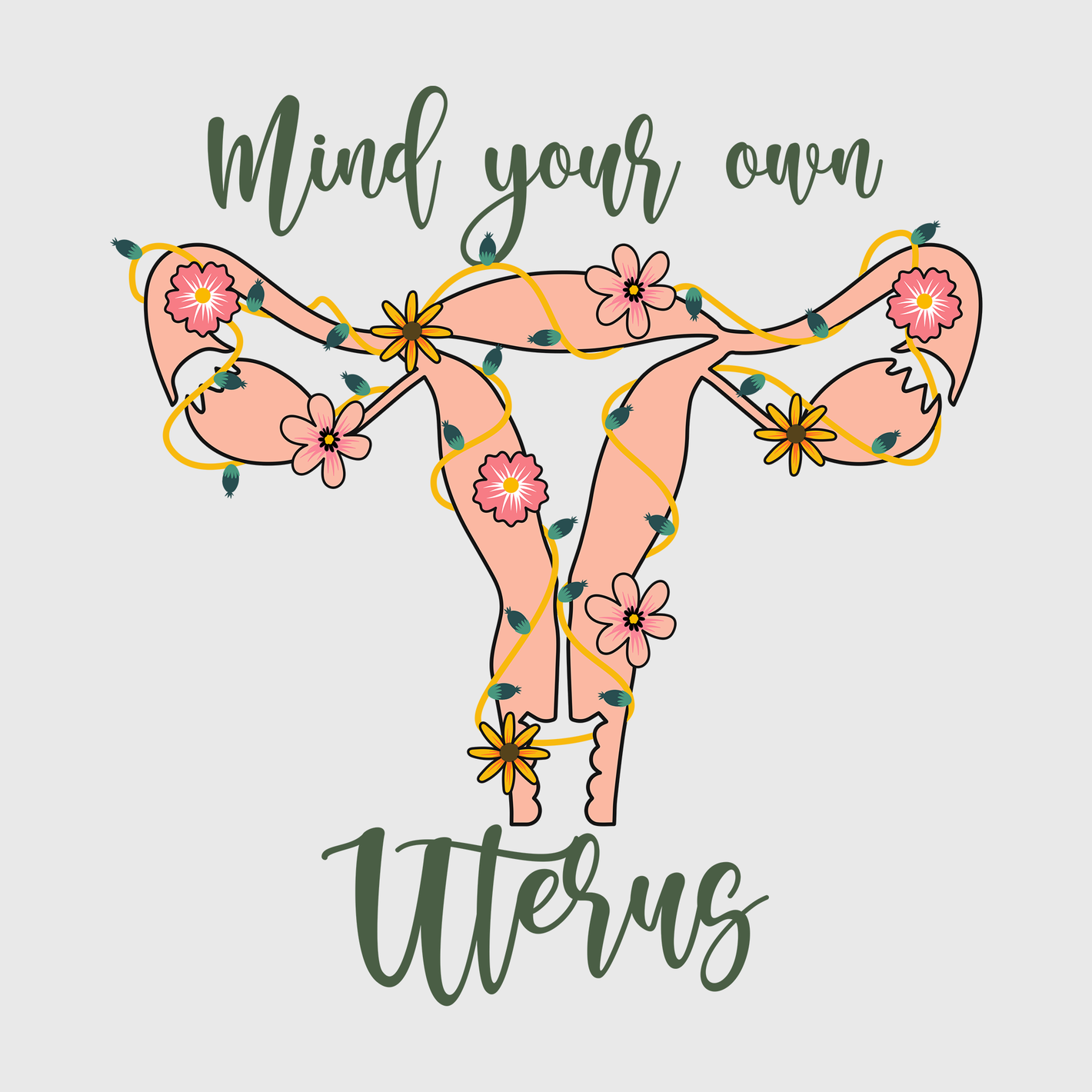 Mind Your Own Uterus Floral Cow Skull Transfer