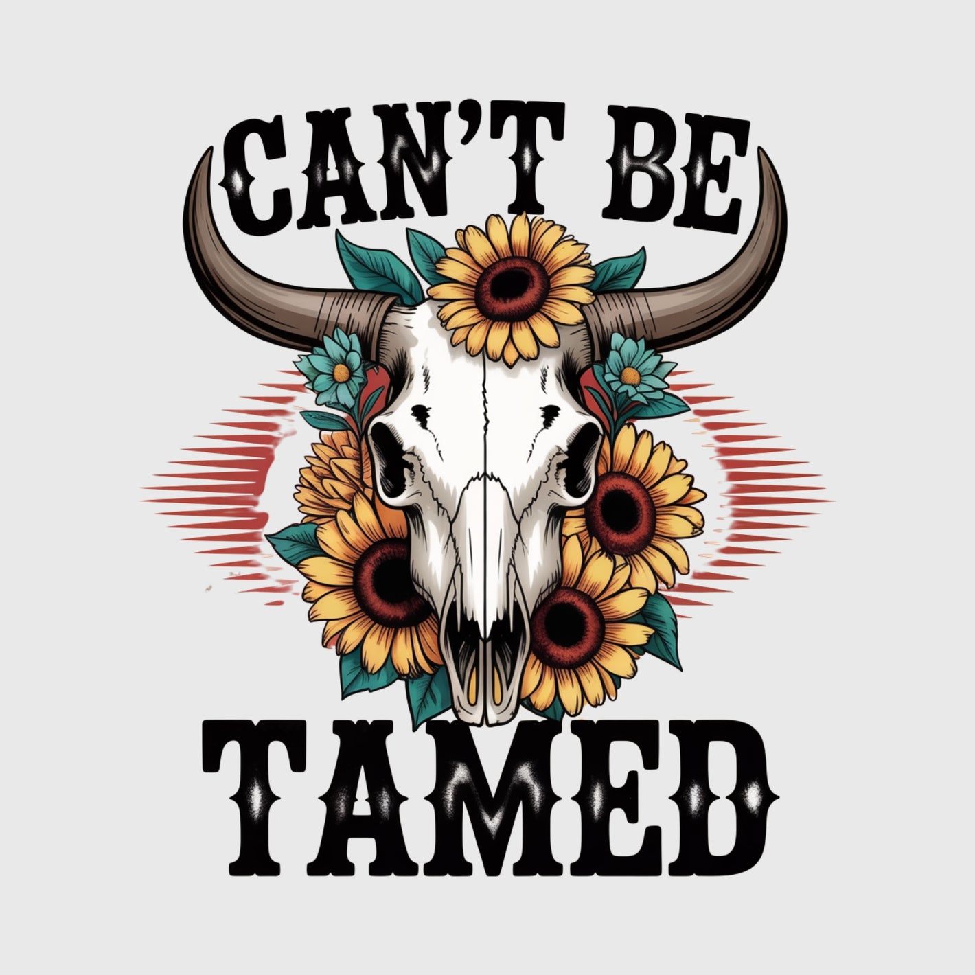 Sunflower Skull Western Transfer
