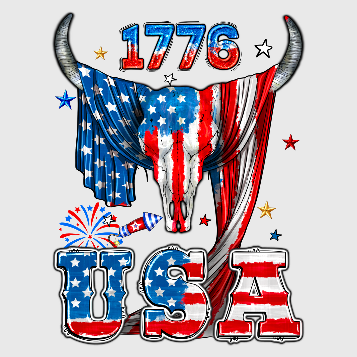 1776 Patriotic Bull Skull Transfer