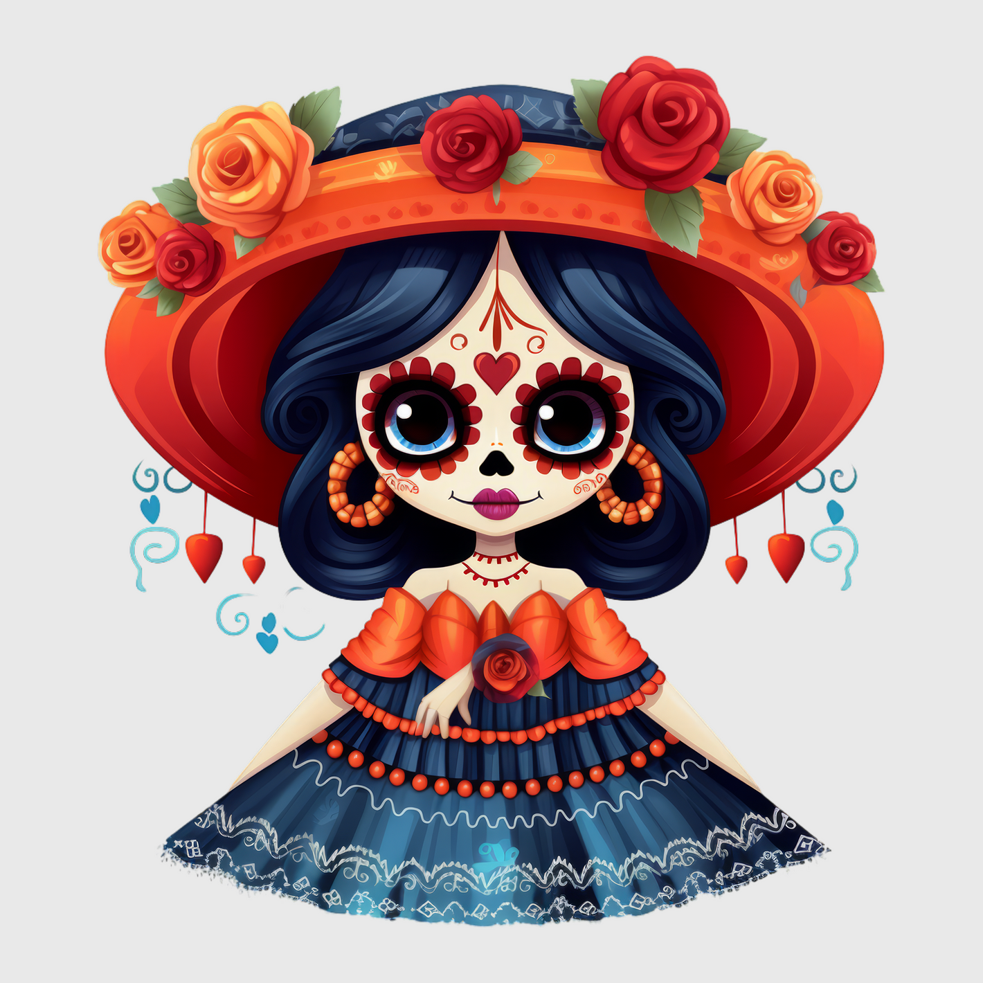 Elegant Calavera with Orange Hat Transfer