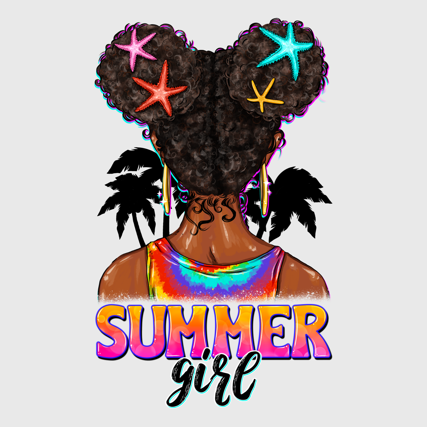 Summer Girl Palm Silhouette Transfer