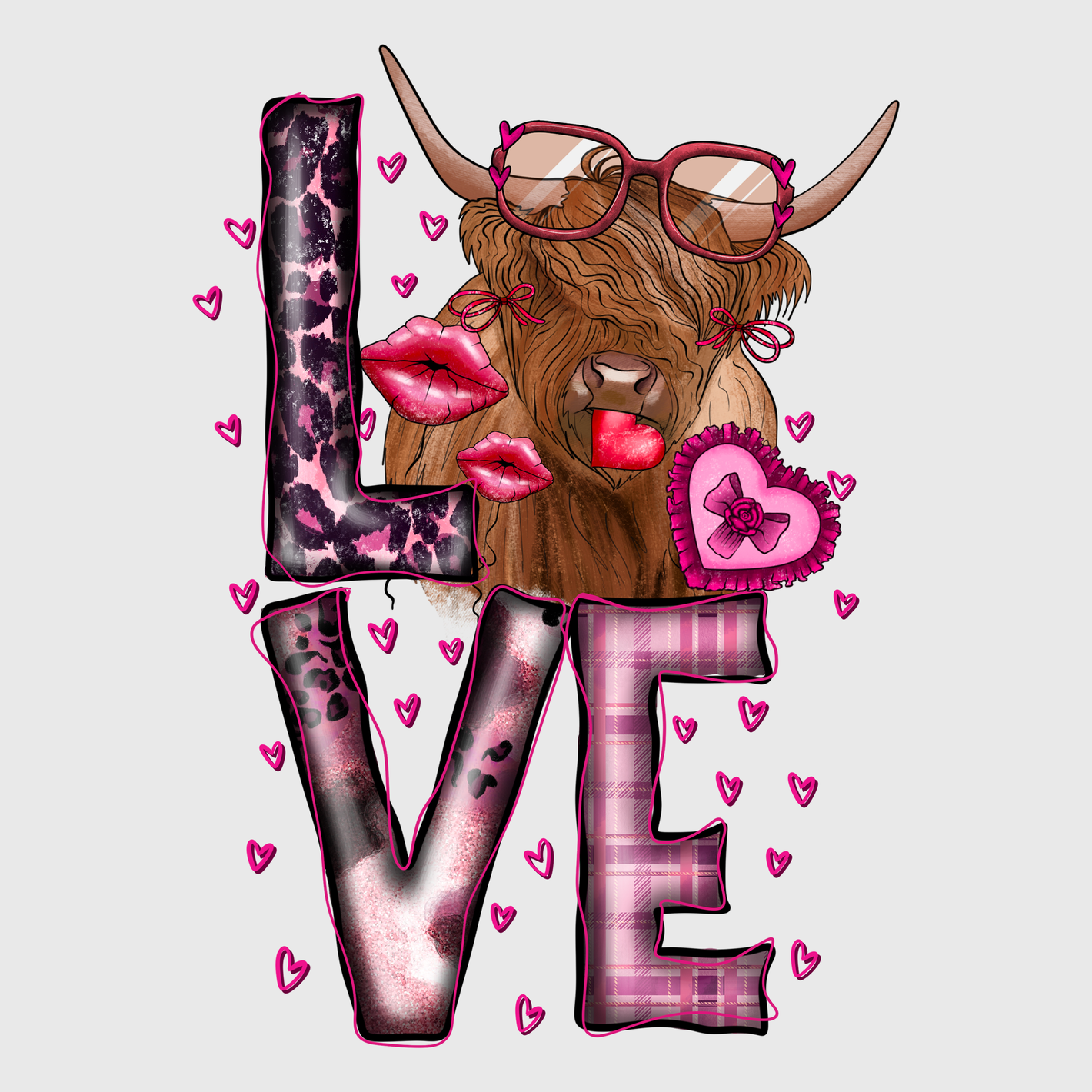 Highland Cow Love Valentine Transfer