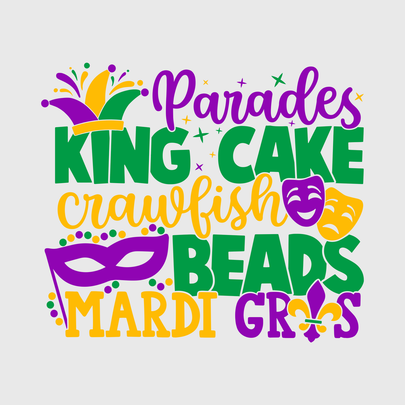 Parades King Cake & Beads Everywhere Transfer