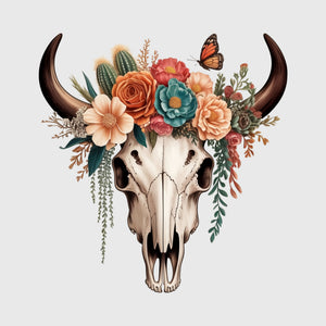 Floral Longhorn Skull Transfer