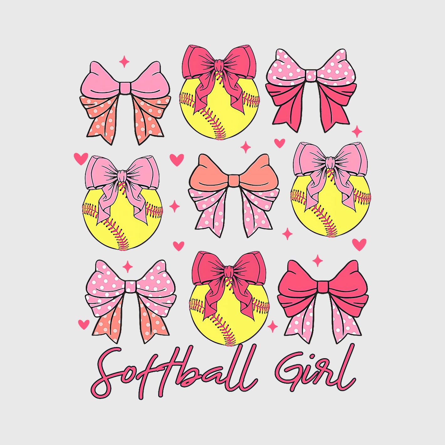 Pink Bow Softball Girl Transfer