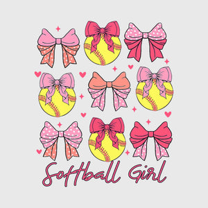 Pink Bow Softball Girl Transfer