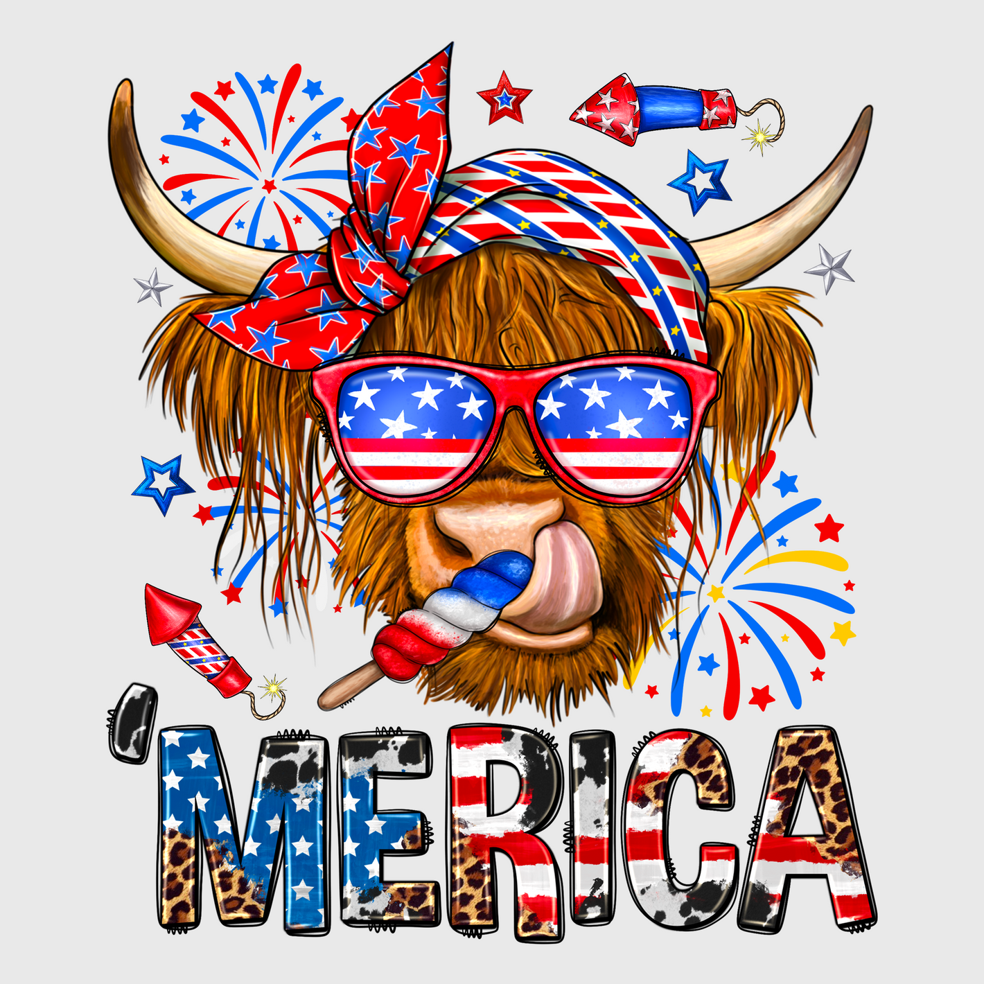 Patriotic Shades Highland Cow Transfer