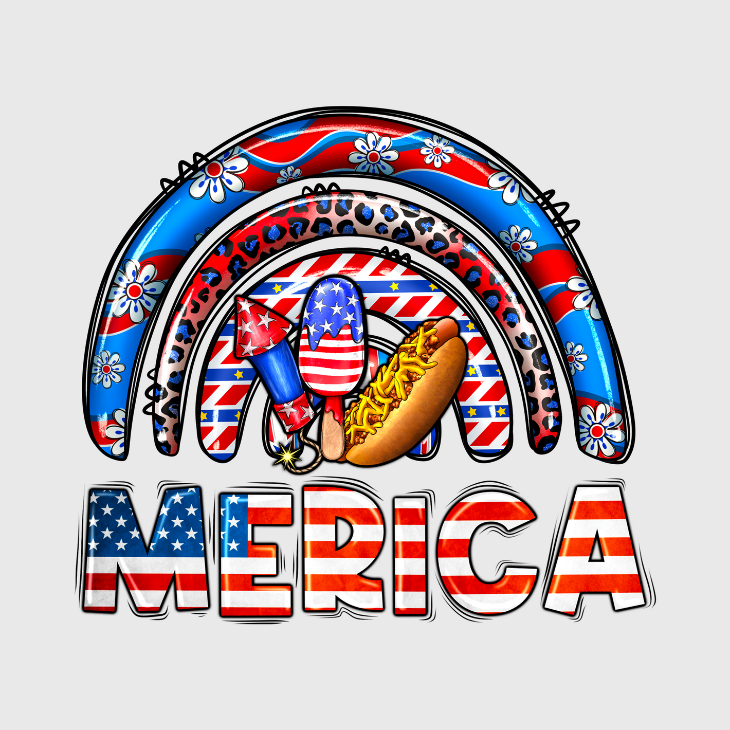 Merica Rainbow Patriotic Transfer