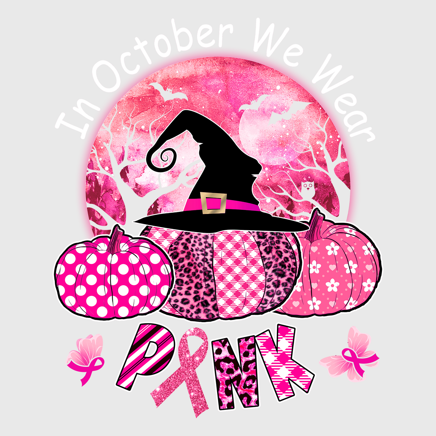 Witchy Pink Ribbon Transfer