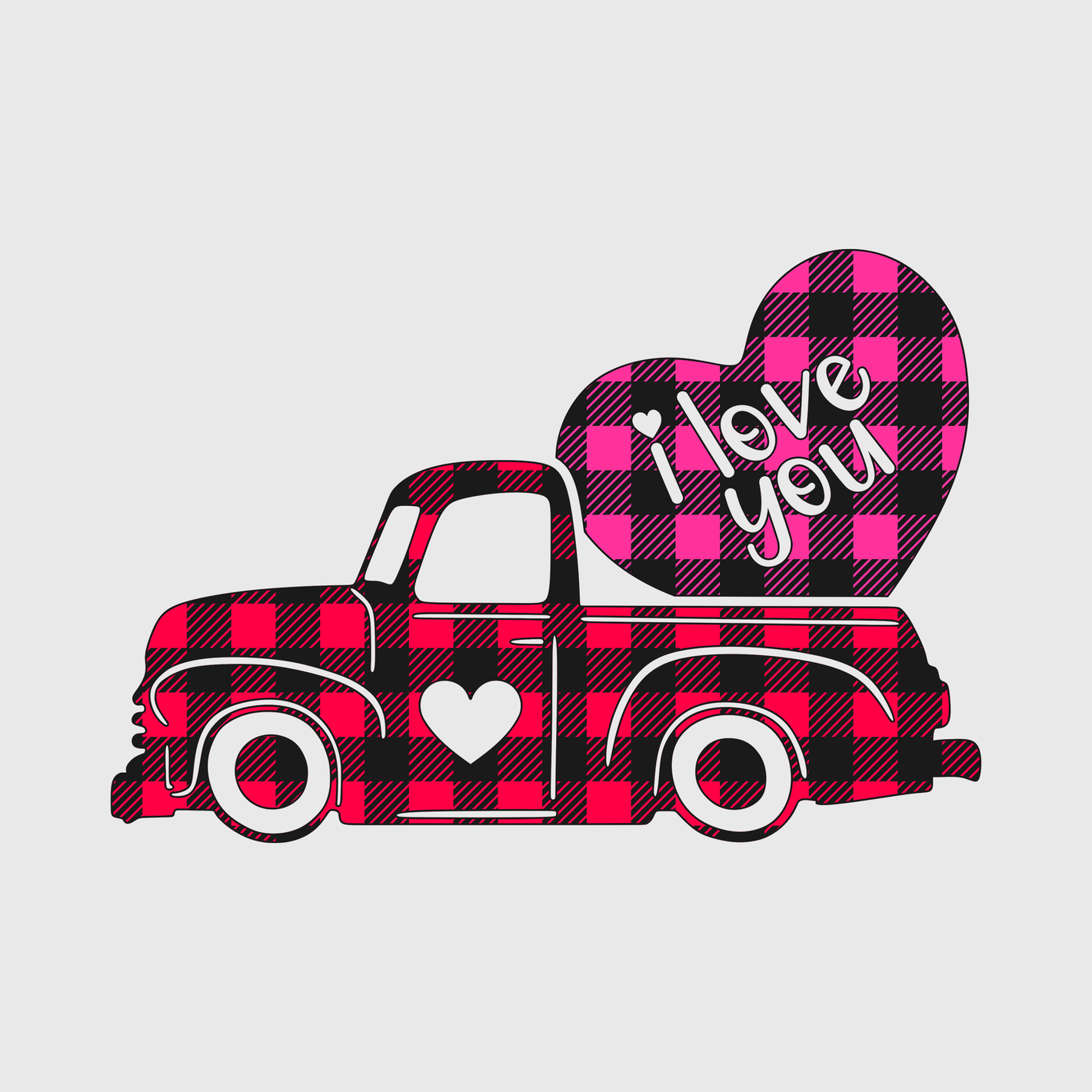 I Love You Truck Plaid Valentine Transfer