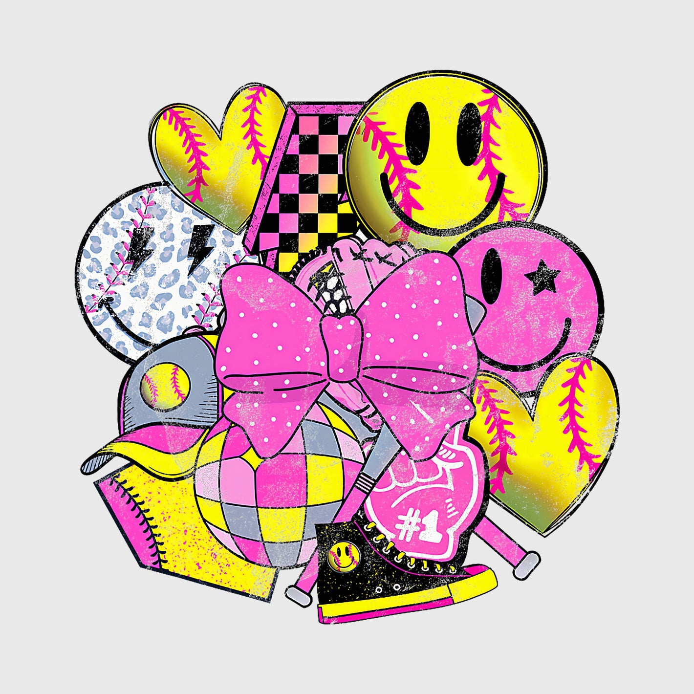 Retro Softball Smile Collage Transfer