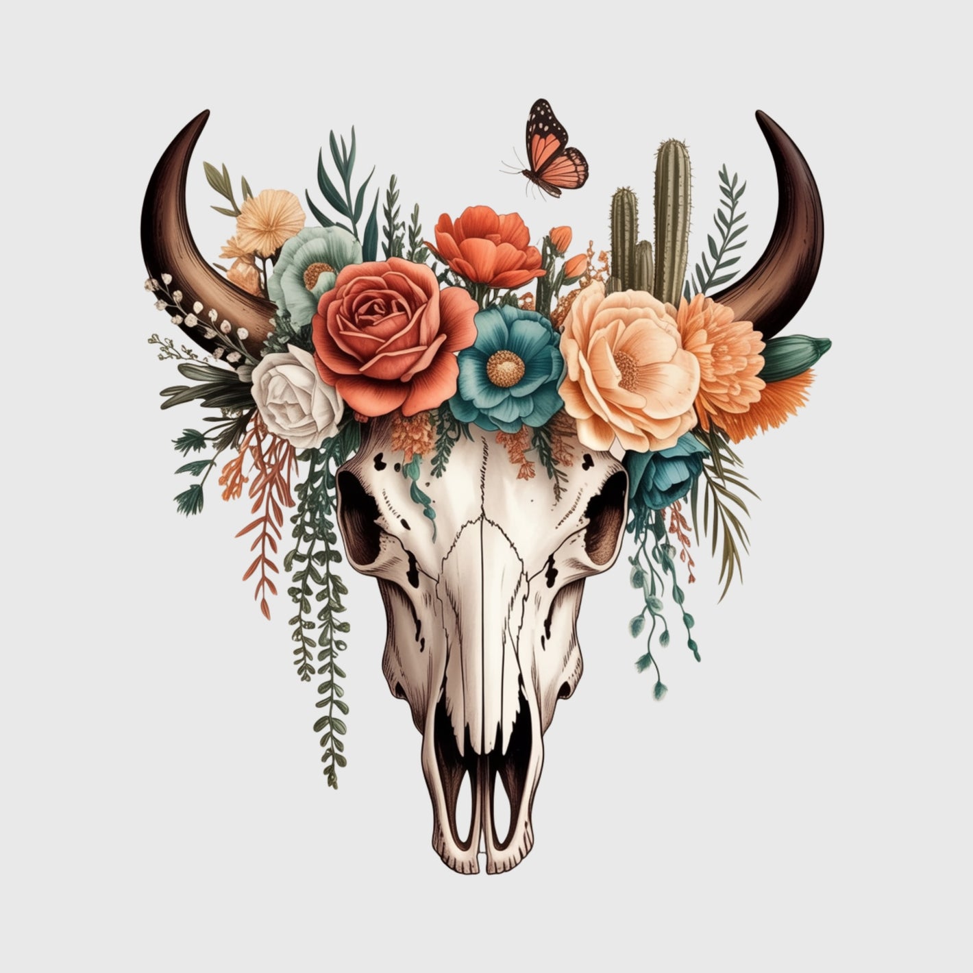 Floral Longhorn Bloom Transfer