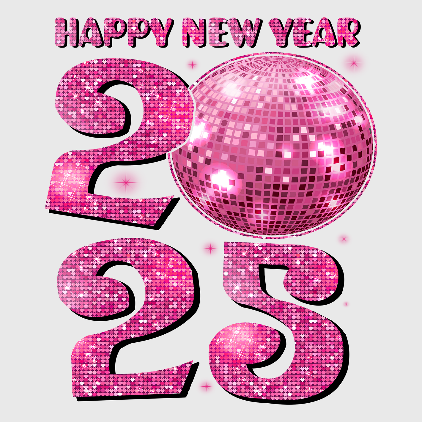 Happy New Year 2025 Pink Disco Ball Transfer