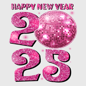 Happy New Year 2025 Pink Disco Ball Transfer