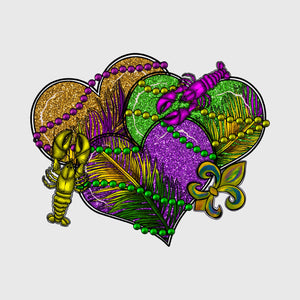 King Cake Heart Mardi Gras Transfer