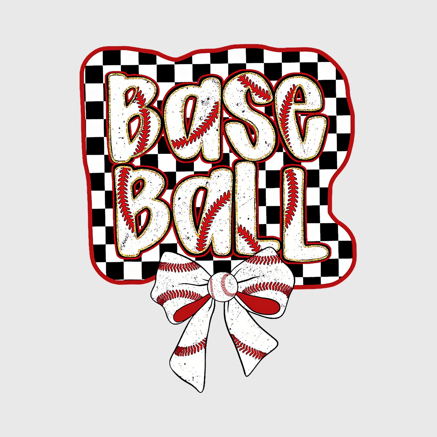 Checkered Base Ball Bow Transfer