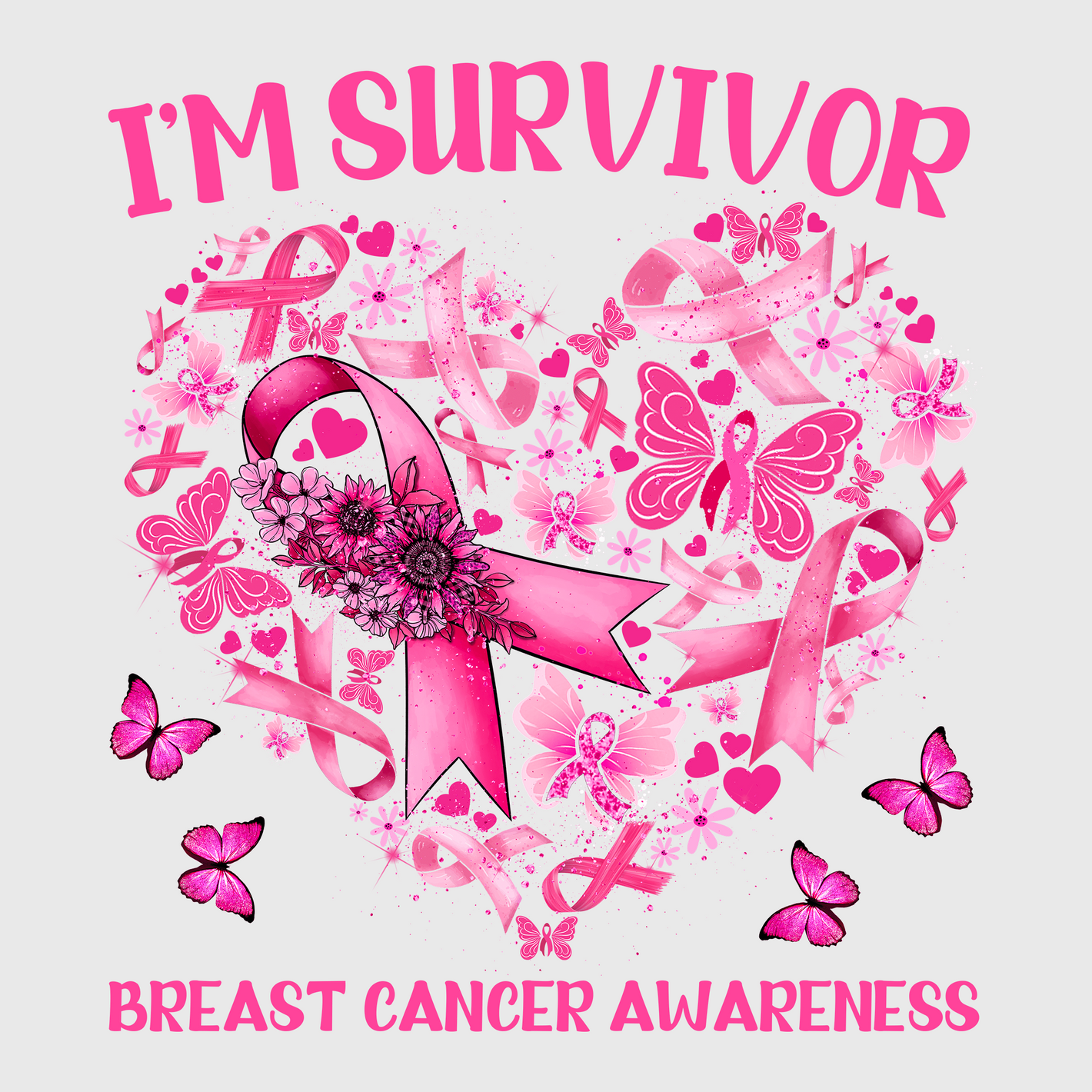 I'm A Survivor Heart Pink Ribbon Transfer