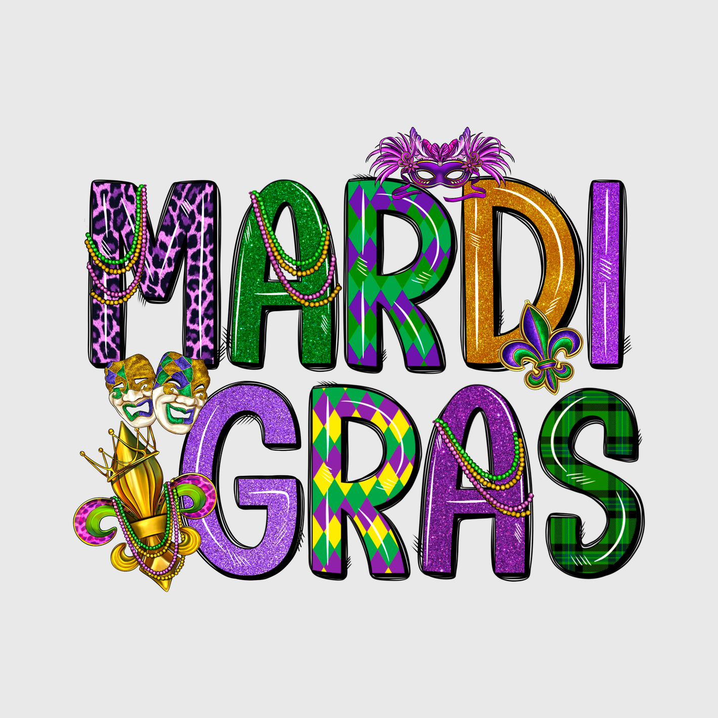 Mardi Gras Glitter Fun Transfer