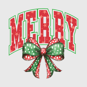 Merry Christmas Red and Green Bow Transfer