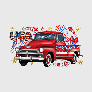 Vintage Red Truck Patriotic Transfer