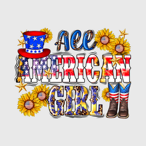 All-American Girl Floral Patriotic Transfer