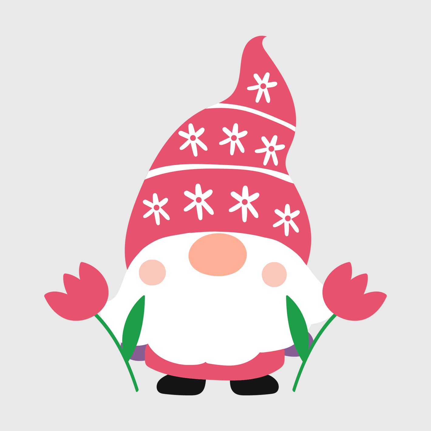 Spring Gnome with Flower Hat Transfer