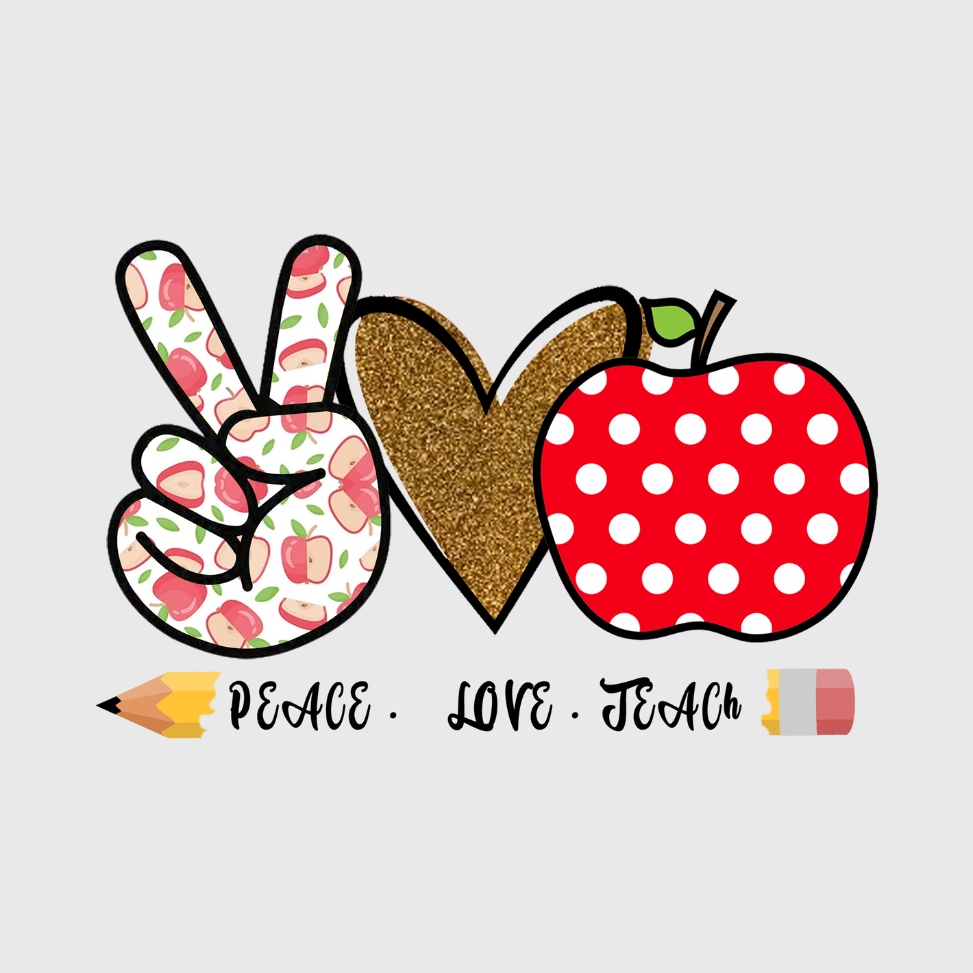 Peace, Love, Teach with Polka Dot Apple Transfer