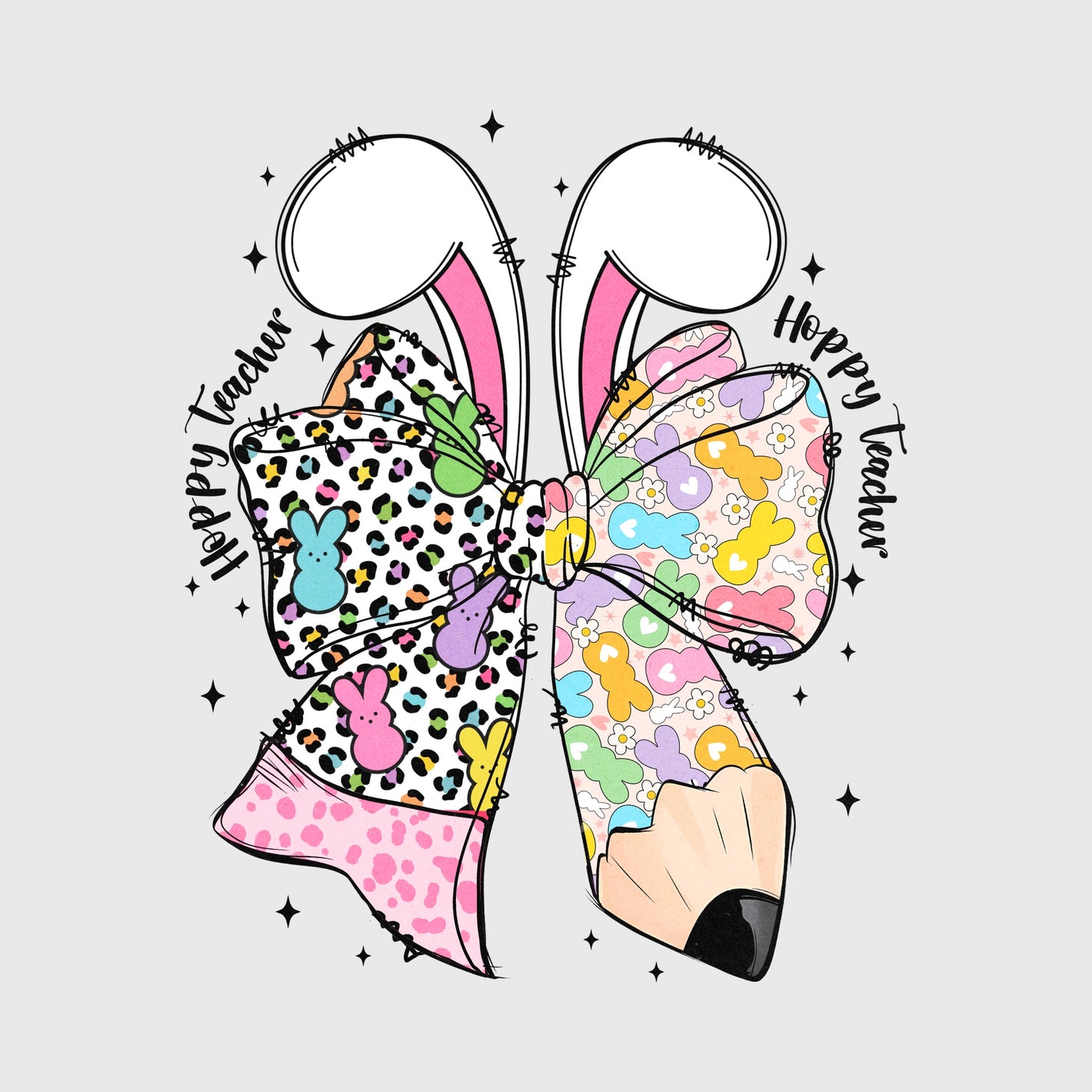 Happy Teacher Bunny Bow Transfer