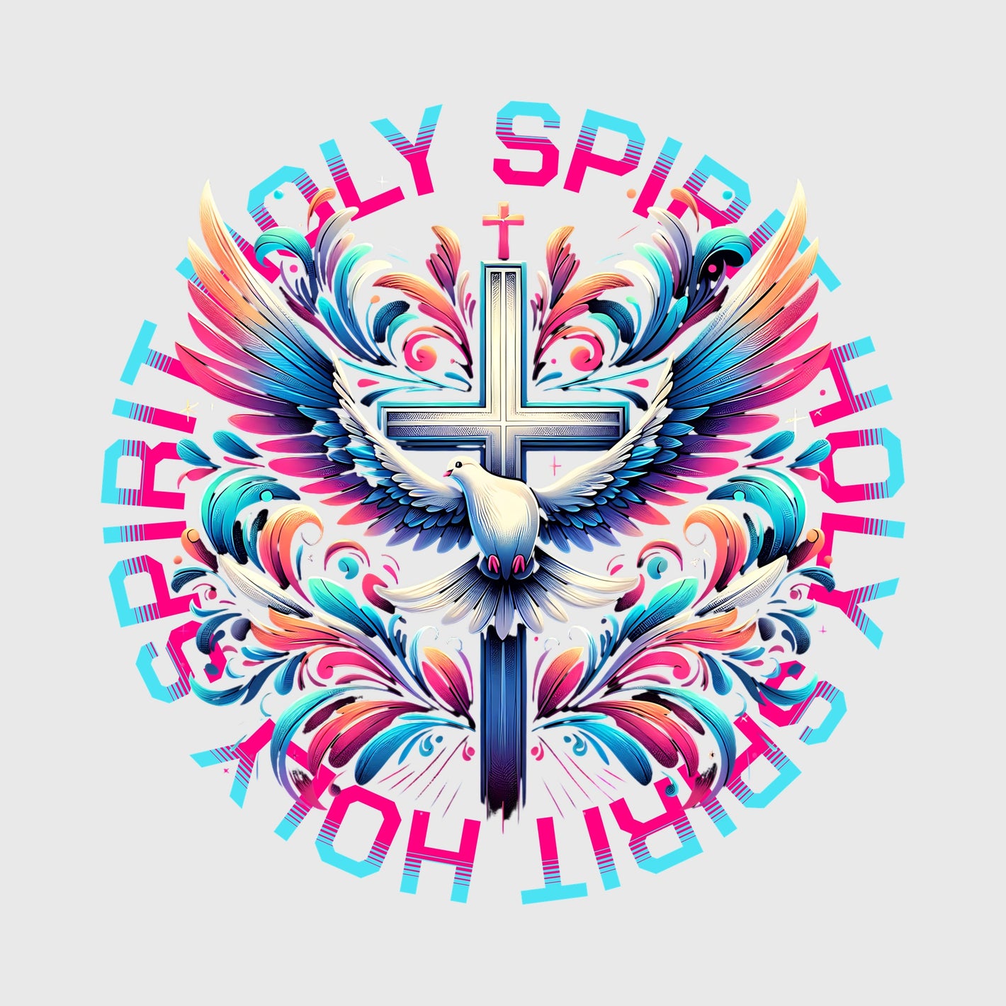 Radiant Holy Spirit Cross Transfer