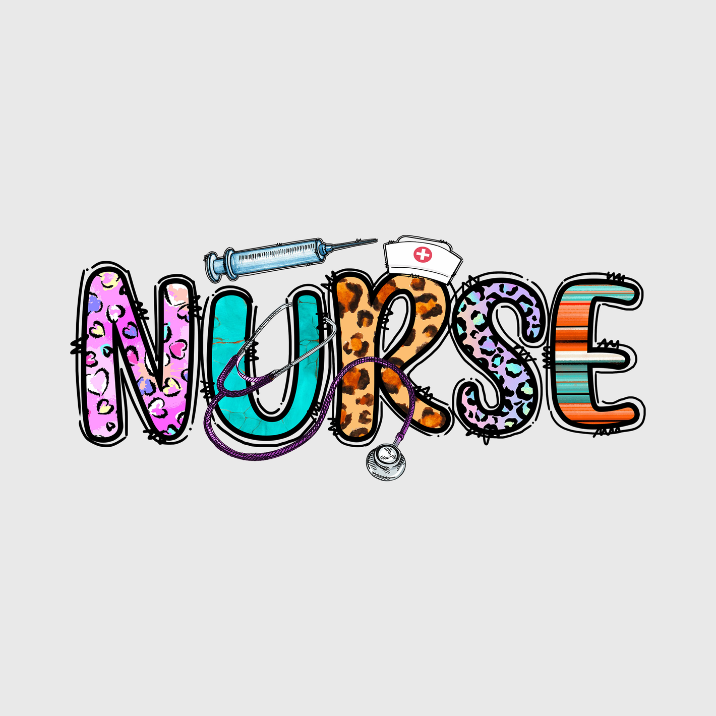 Nurse Floral Typography Transfer