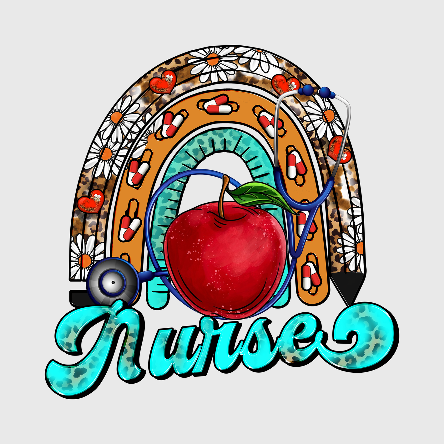 Nurse Life Rainbow Apple Transfer