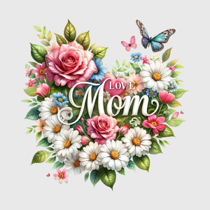 Mom with Colorful Floral Border Transfer