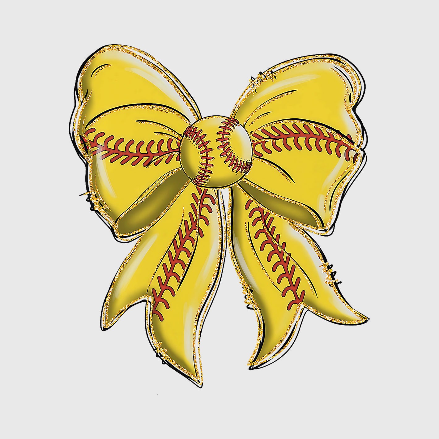 Golden Glitter Softball Bow Transfer