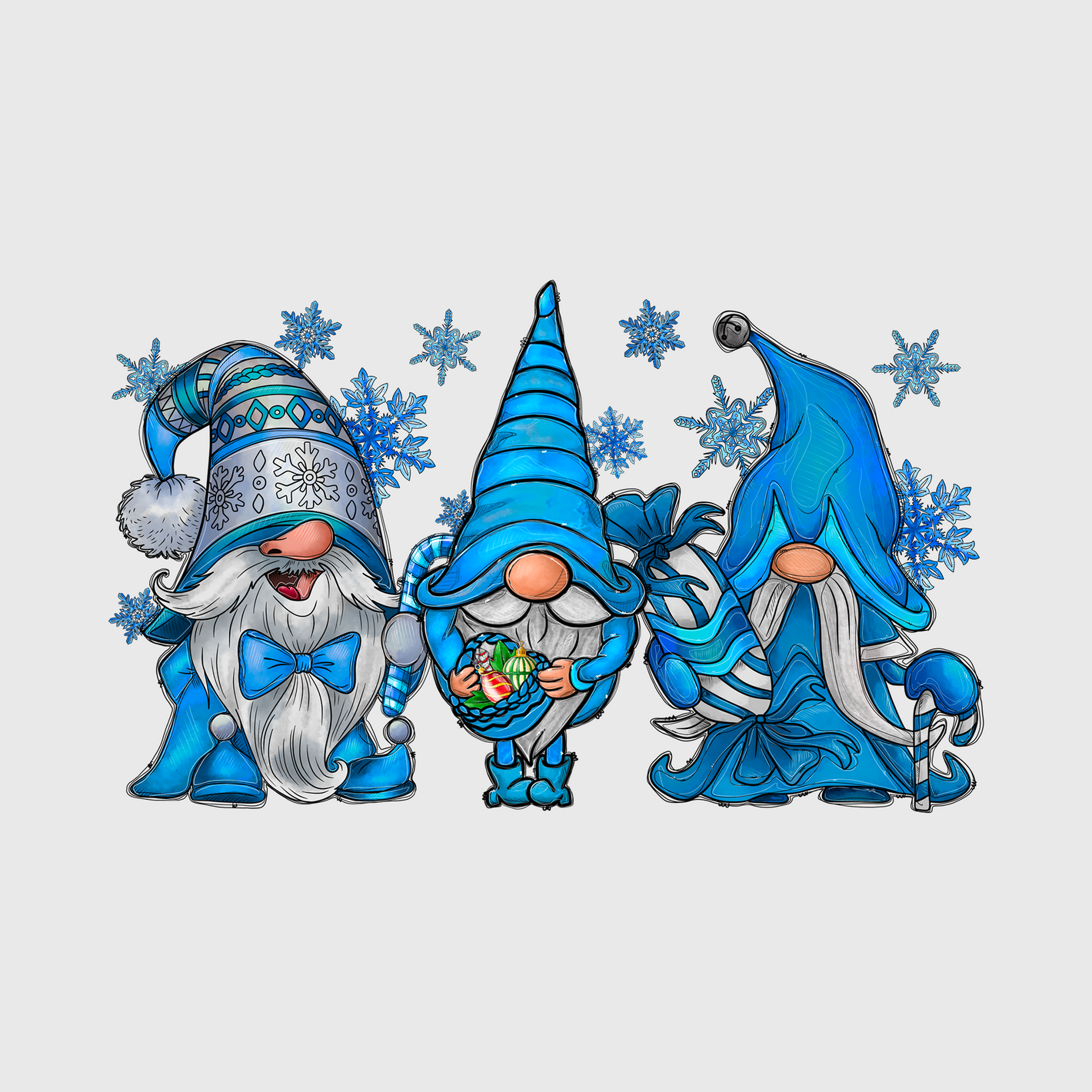 Blue Gnomies Merry Christmas Transfer