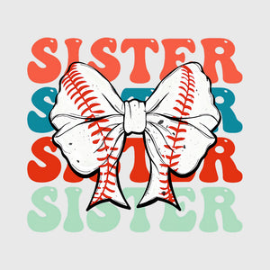 Retro Baseball Sister Bow Transfer