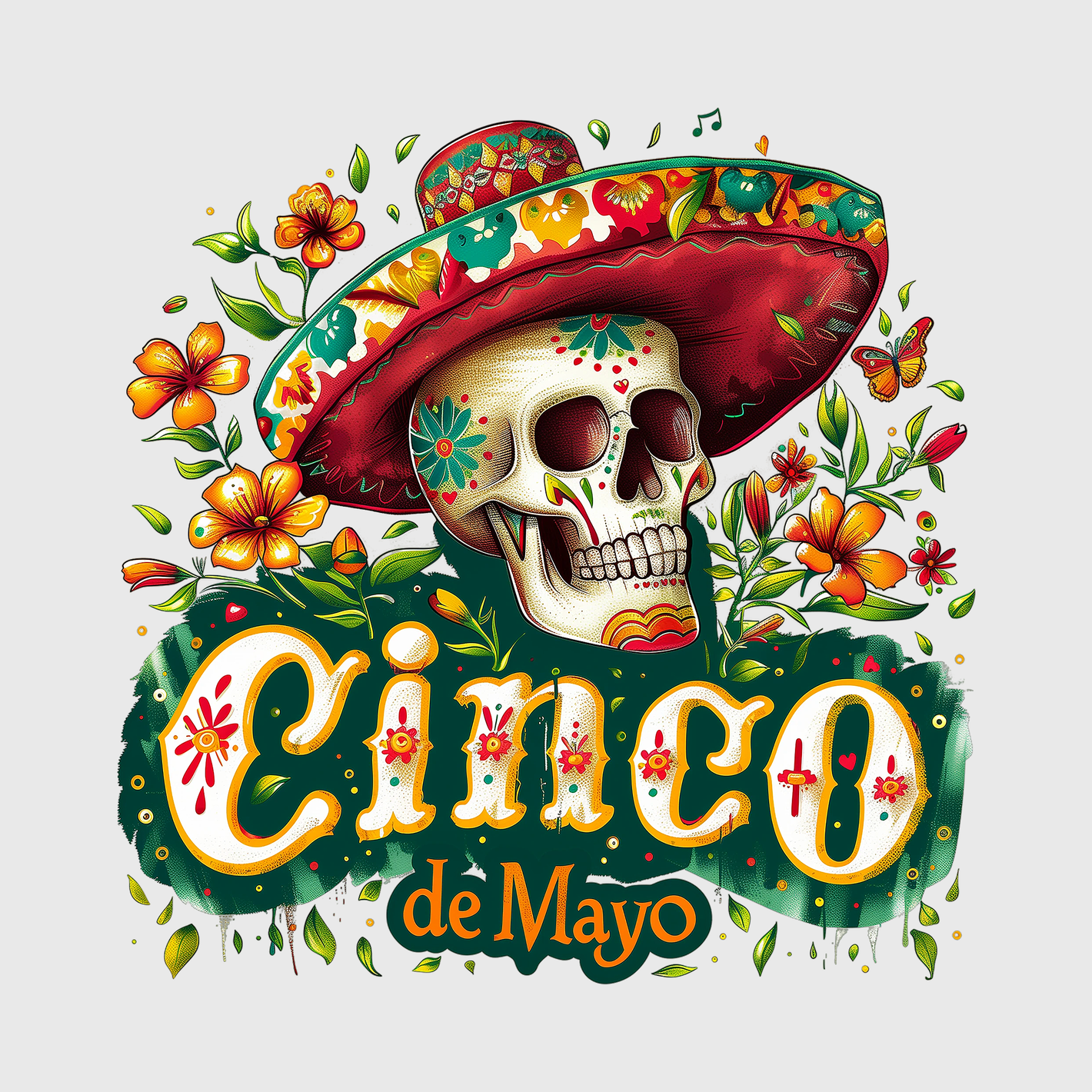 Cinco de Mayo Fiesta Skull Transfer