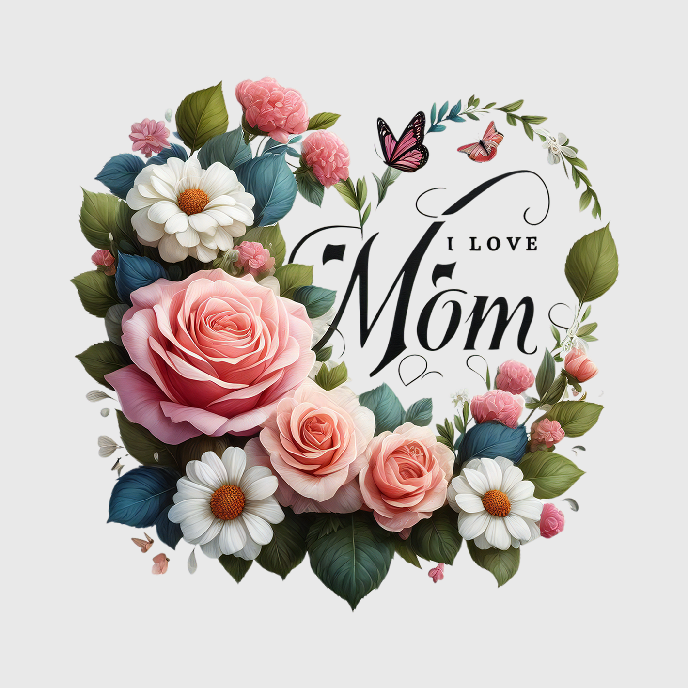 Love You Mom Heart and Roses Transfer