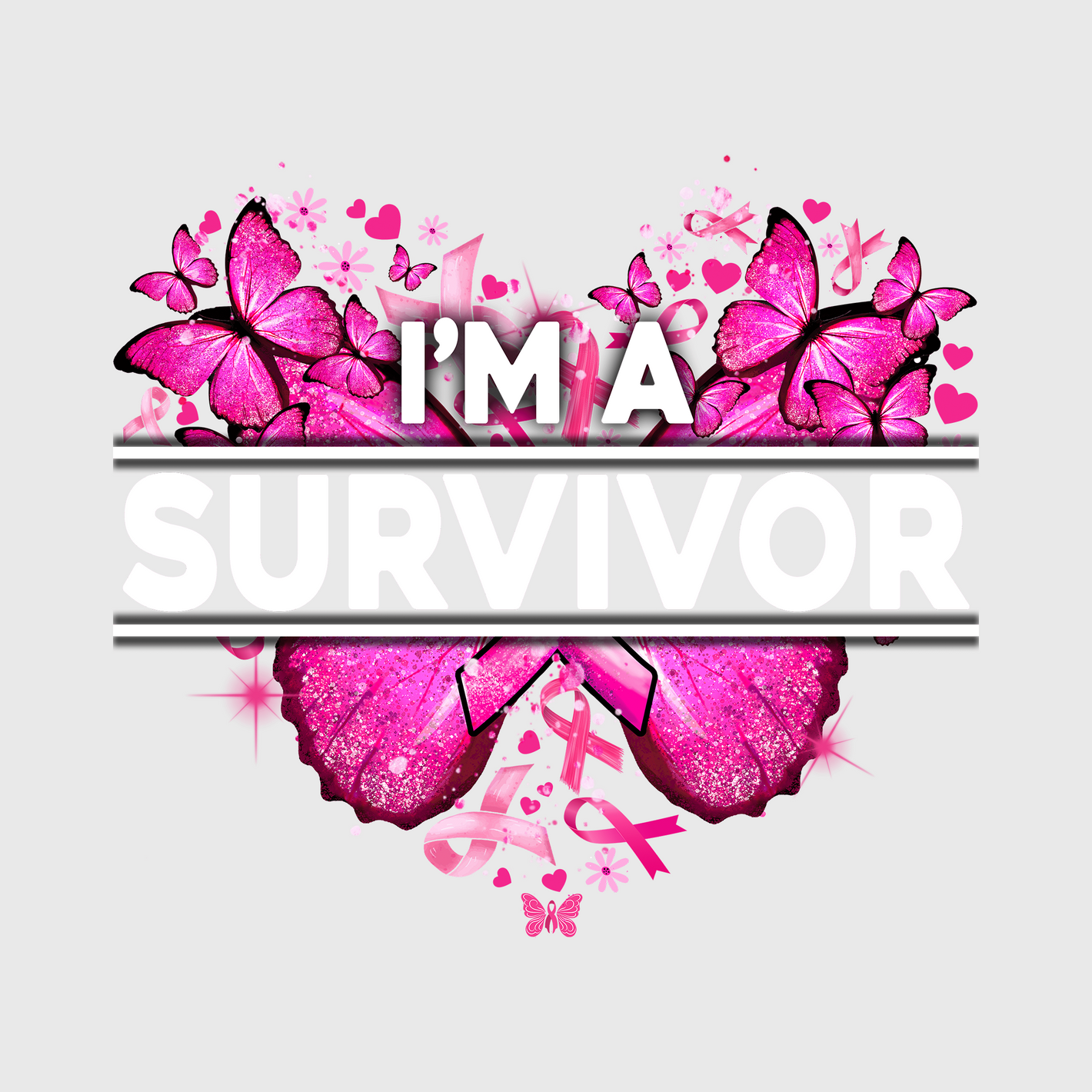 I'm A Survivor Glitter Pink Ribbon Transfer