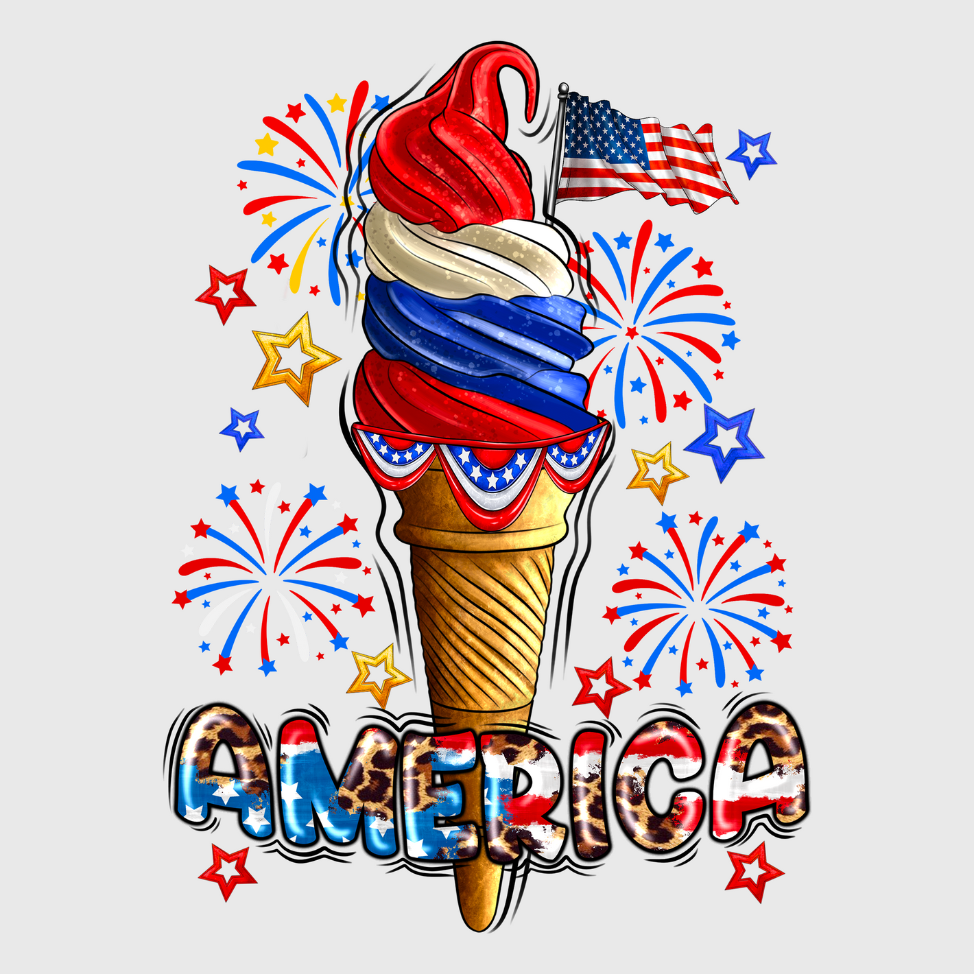 Patriotic Ice Cream Cone Transfer