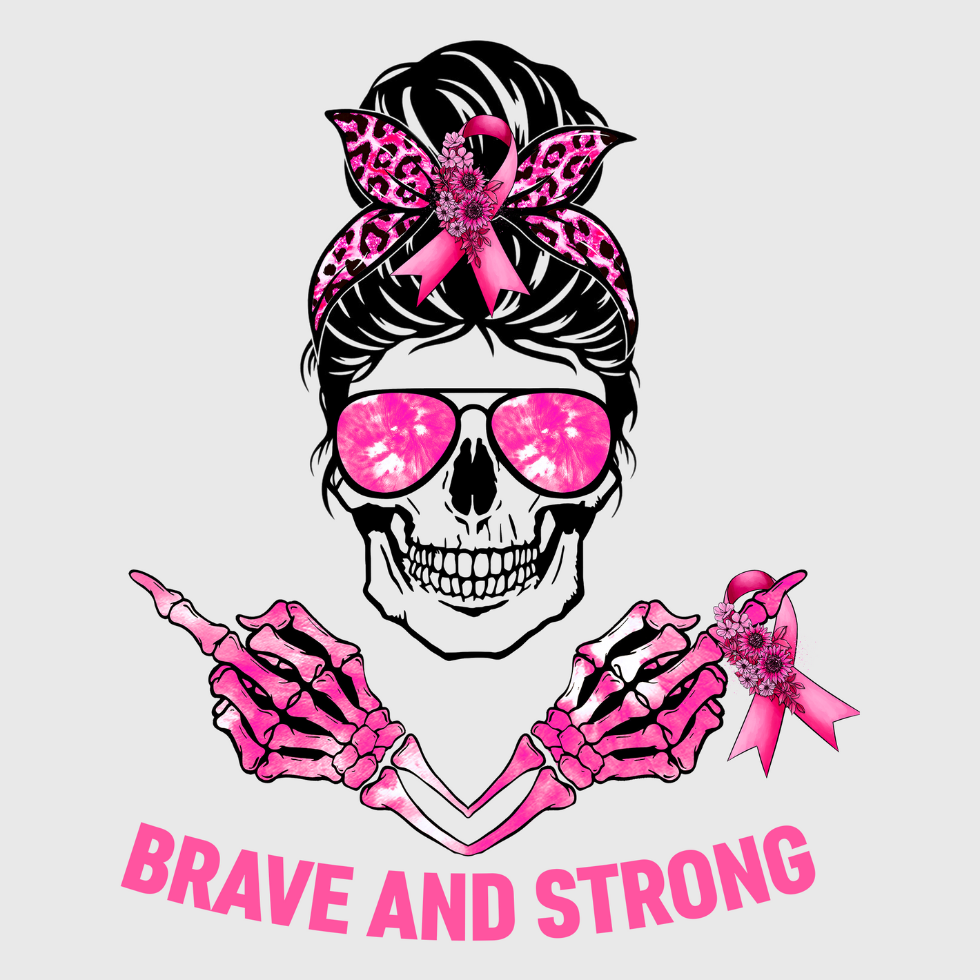 Pink Ribbon Skull With Glasses Transfer