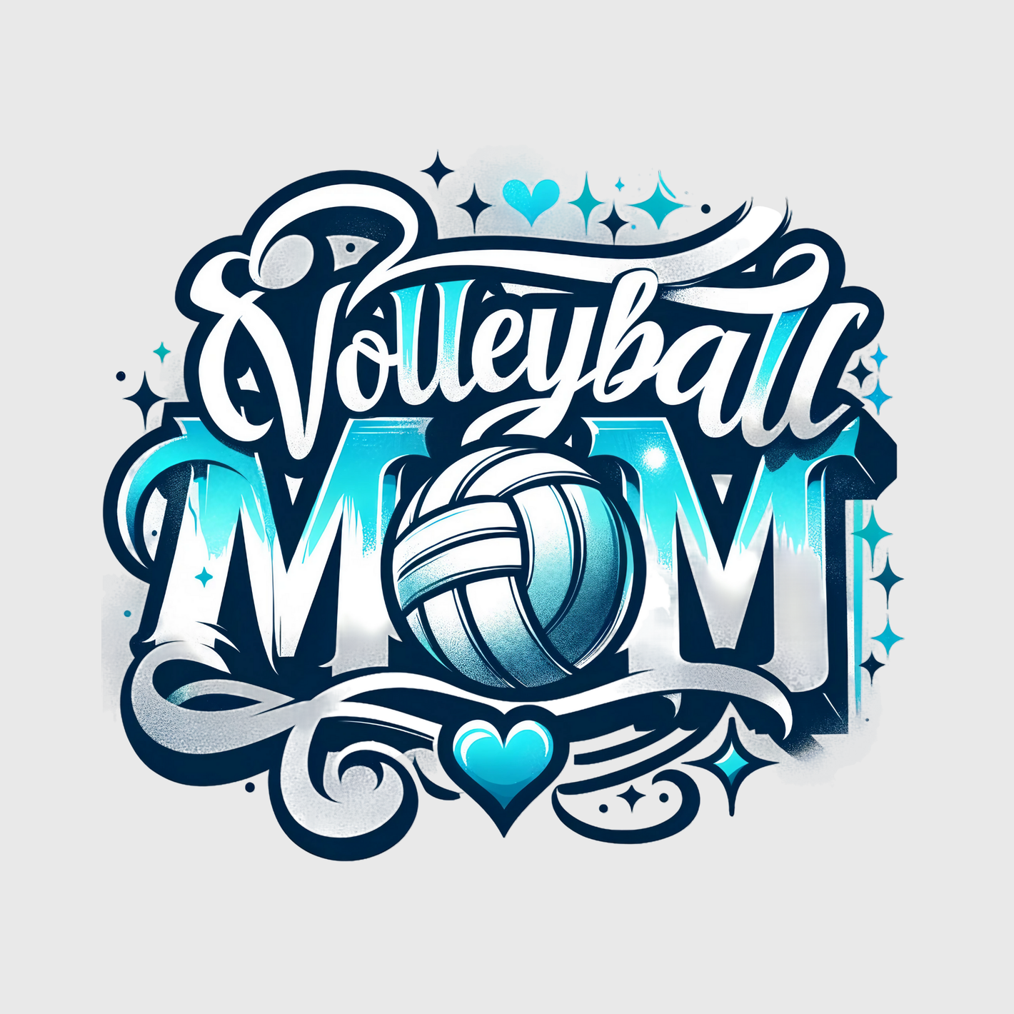 Blue Volleyball Mom Heart Transfer