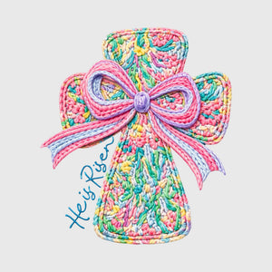 Floral Bow Risen Cross Transfer