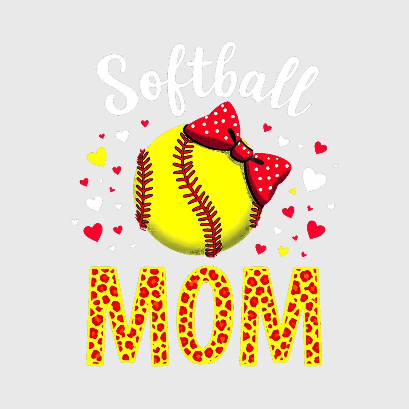 Softball Mom Heart Bow Transfer
